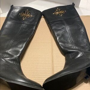 Tory Burch Black Leather Knee-High Boots Riding Bootss